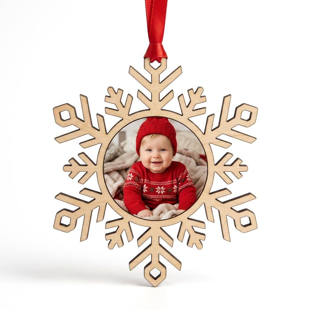 Flocon de Noël en bois avec photo