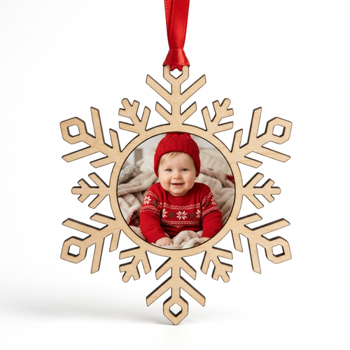 Flocon de Noël en bois avec photo